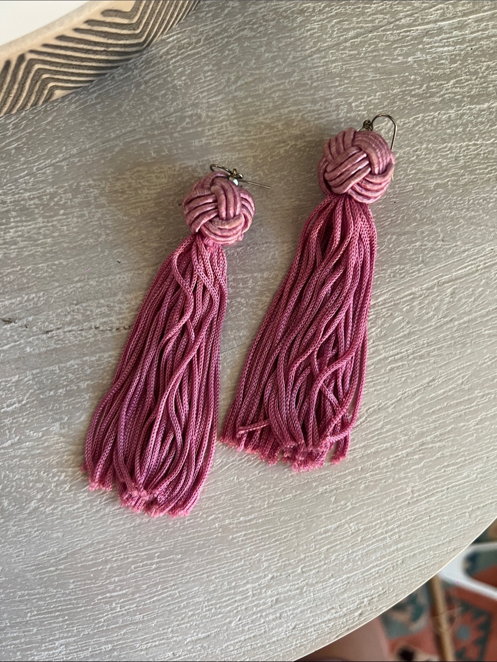 Vanessa Mooney Astrid Knotted Tassel Earrings in pink